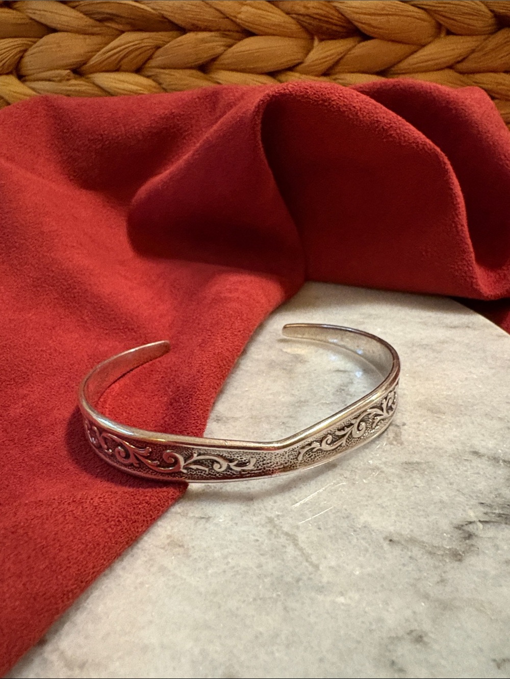 Unusual Silver Plated Scrollwork Cuff Bracelet -